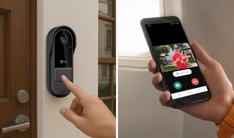 Qinux Vireon motion sensor doorbell installed near a front door